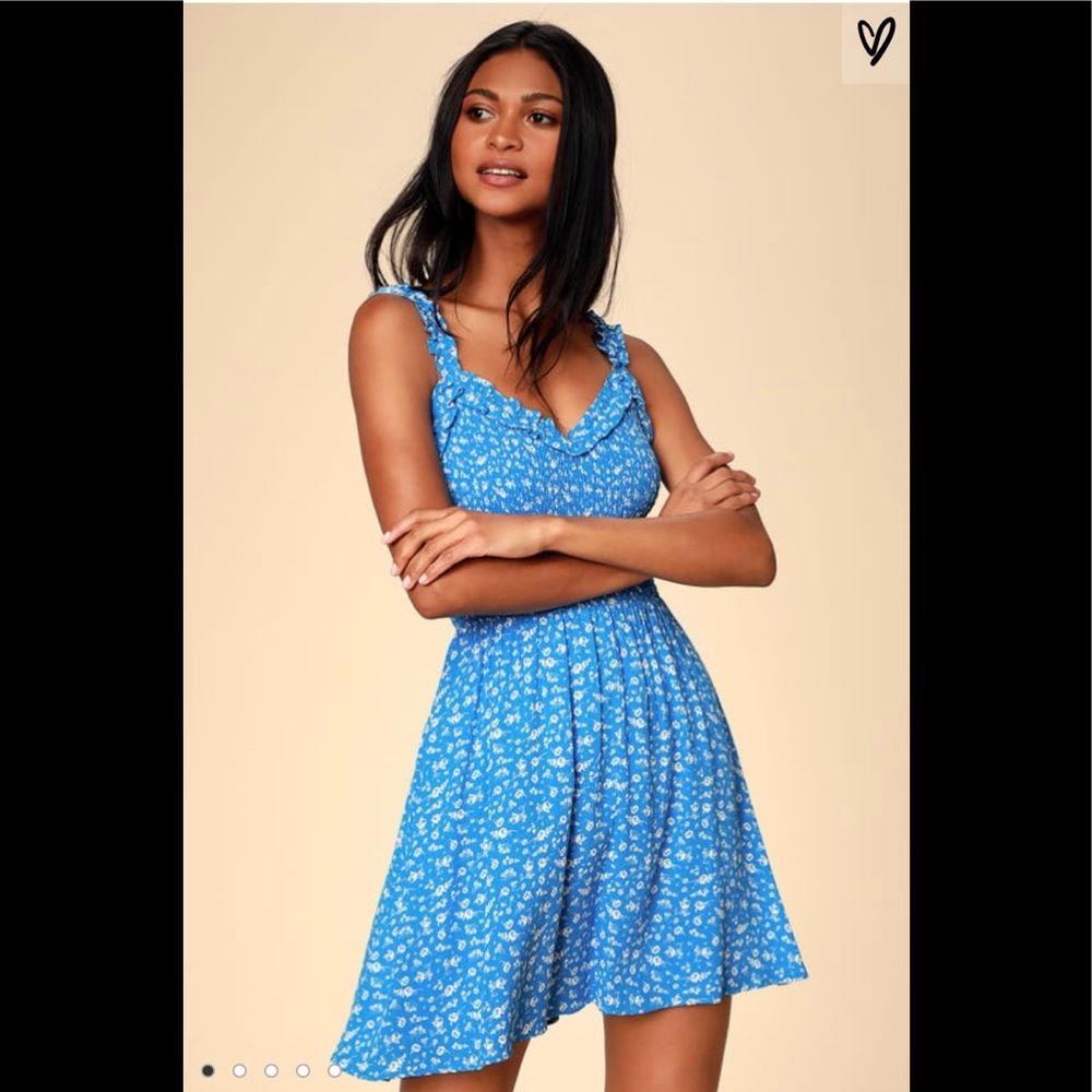 Mellie Blue Floral Print Smocked Mini Dress